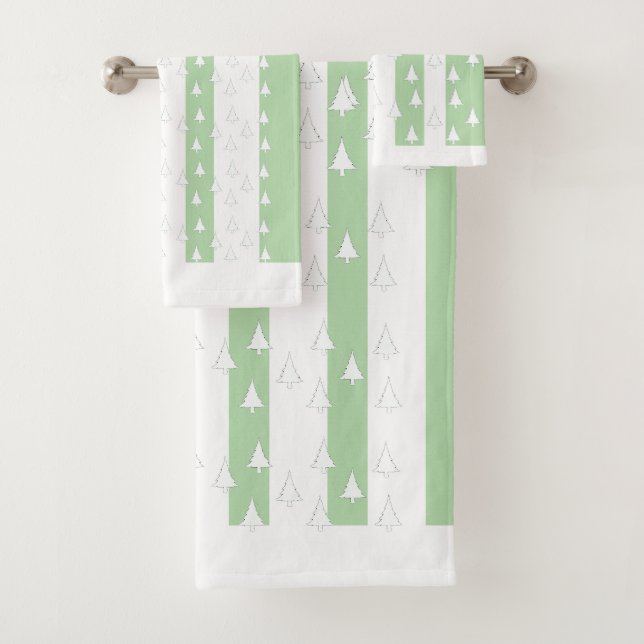 Conjunto De Toalhas Árvores brancas + faixas verdes pastéis (Insitu)