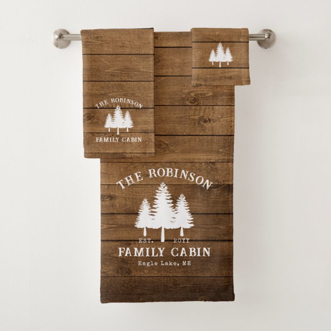 Conjunto De Toalhas Árvores de Cabina da Família Rustic Country Plank  (Insitu)