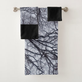 Conjunto De Toalhas Árvores de Carvalho Preto e Branco no Inverno com