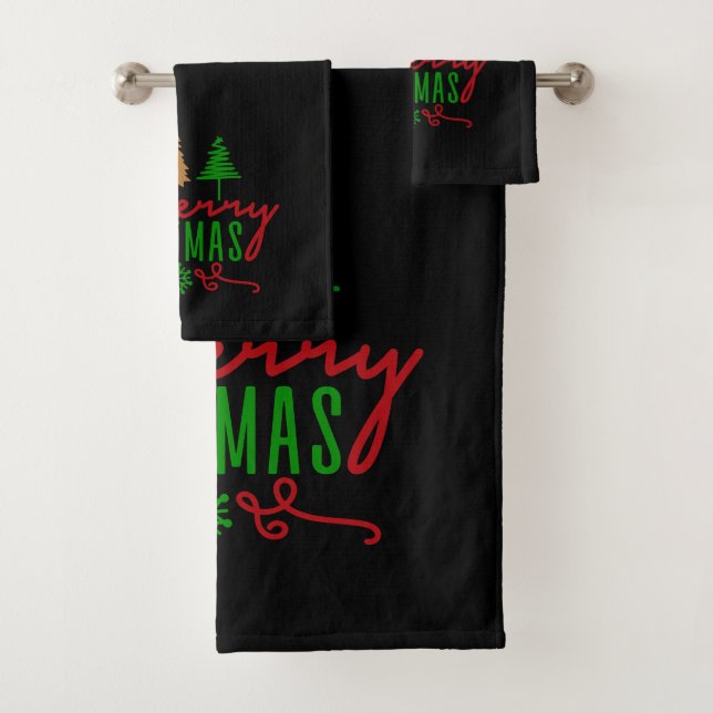 Conjunto De Toalhas Árvores de Natal Alegres Texto em Preto (Insitu)