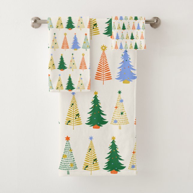 Conjunto De Toalhas Árvores de Natal Boho Vermelhas e Verdes Fofas (Insitu)