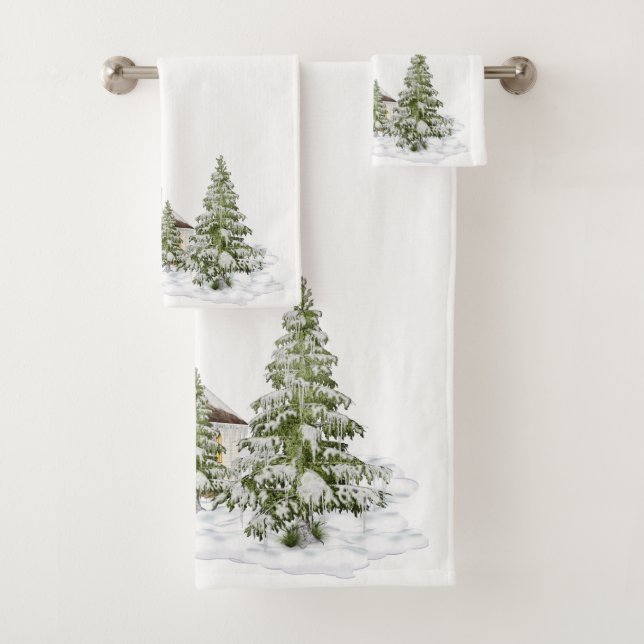 Conjunto De Toalhas Árvores de Natal e Neve Branca (Insitu)