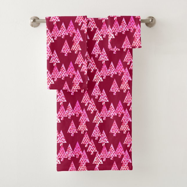 Conjunto De Toalhas Árvores de Natal Modernas, Vinho e Rosa (Insitu)