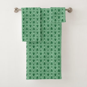 Conjunto De Toalhas Árvores de Natal Verdes Tradicionais & Reindeer