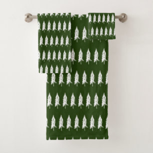 Conjunto De Toalhas Árvores Verdes e Brancas Elegantes Simples