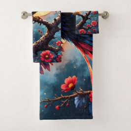 Conjunto De Toalhas Asa-de-carmesim ao luar – Ave de Fantasia Mística.