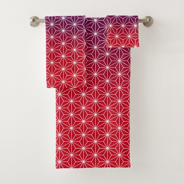 Conjunto De Toalhas Asanoha Impressão tradicional japonesa, vermelho e (Insitu)