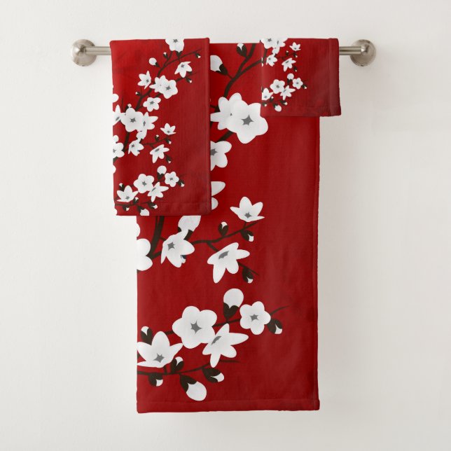 Conjunto De Toalhas Asia Floral White Chersom Red (Insitu)