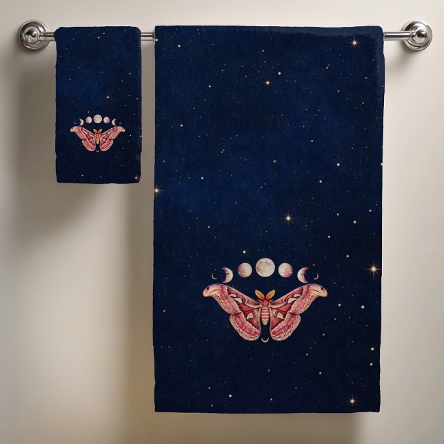 Conjunto De Toalhas Atlas Moth Night Sky Cosmos Moon Phase | Boho Art (Criador carregado)