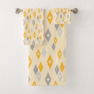 Conjunto De Toalhas Atômico MCM Diamantes - Padrão Amarelo, Cinza