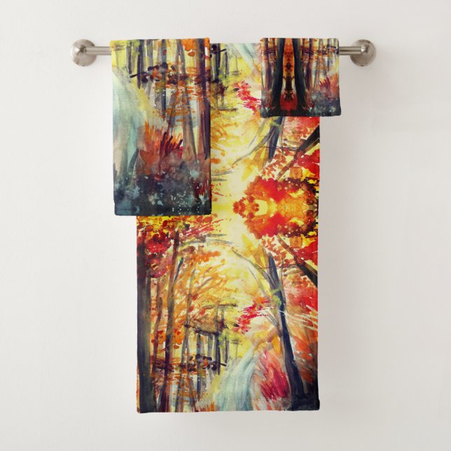 Conjunto De Toalhas Autumn Landscape Abstrato watercolor art (Insitu)
