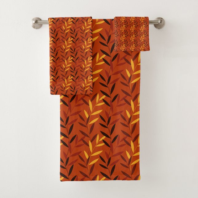 Conjunto De Toalhas Autumn Leaves Pattern - Warm Fall Foliage Design (Insitu)
