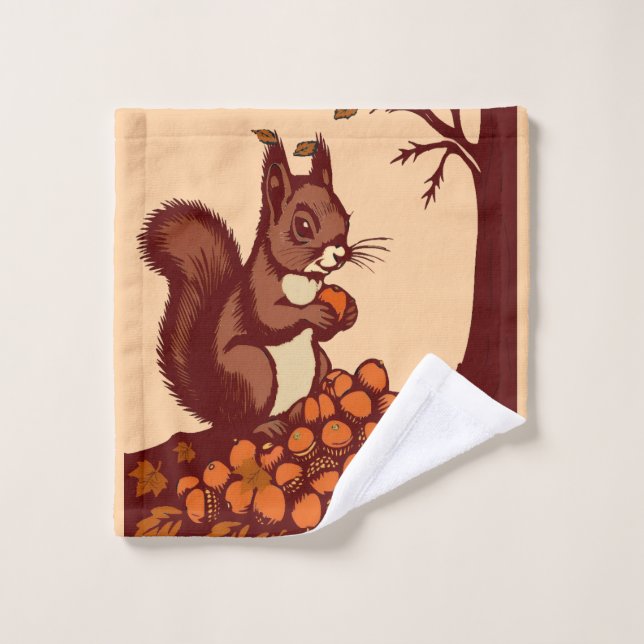 Conjunto De Toalhas 🐿️ Autumn Squirrel Bath Towel Set (Pano de lavar)