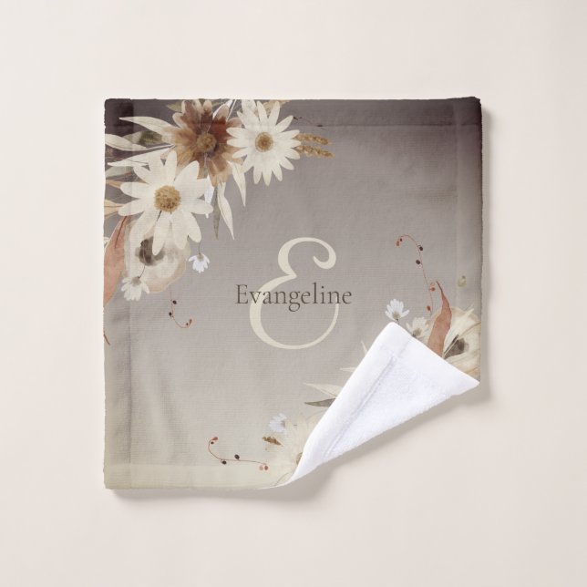Conjunto De Toalhas Autumn Watercolor Floral Monograma Personalizado (Pano de lavar)