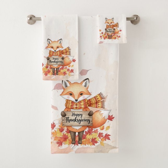 Conjunto De Toalhas Autumn Whimsy – Thanksgiving Fox with Fall Leaves  (Insitu)
