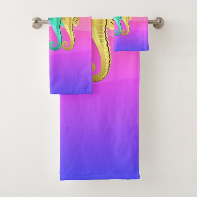 Conjunto De Toalhas Ave náutica/rosa/azul/cavalo marinho dourado toalh (Insitu)