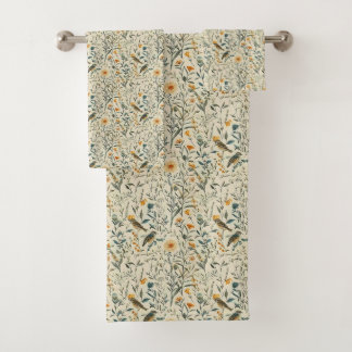 Conjunto De Toalhas Aves de Cottagecore e Flores Selvagens