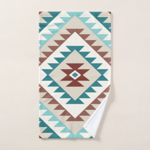 Conjunto De Toalhas Aztec Diamond Motif Design Teals Creams Browns
