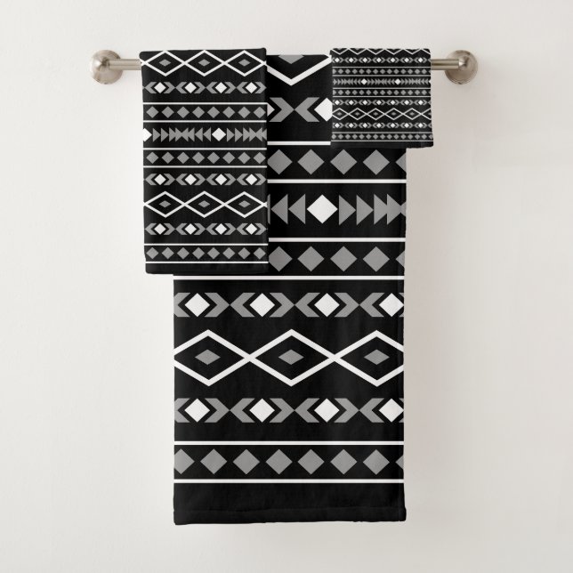 Conjunto De Toalhas Aztec Formas Padrão Cinza Preto Branco (Insitu)
