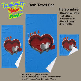 Conjunto de Toalhas Azuis Corações