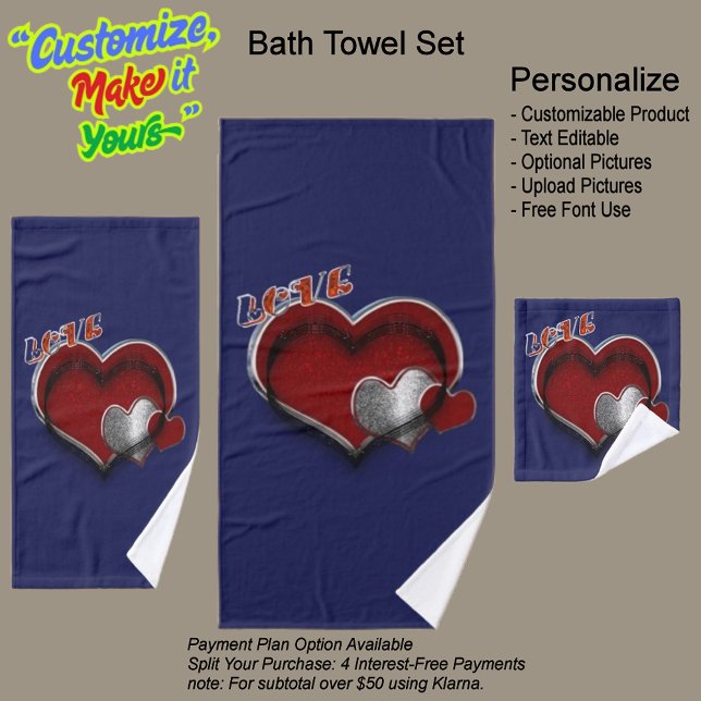 Conjunto de Toalhas Azuis de Banheiro Marinho Magi (Heart Magic Bathroom Towel Set Featuring a Navy Blue Background.)