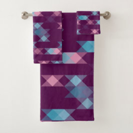 Conjunto De Toalhas azuis, rosas e geométrico roxo