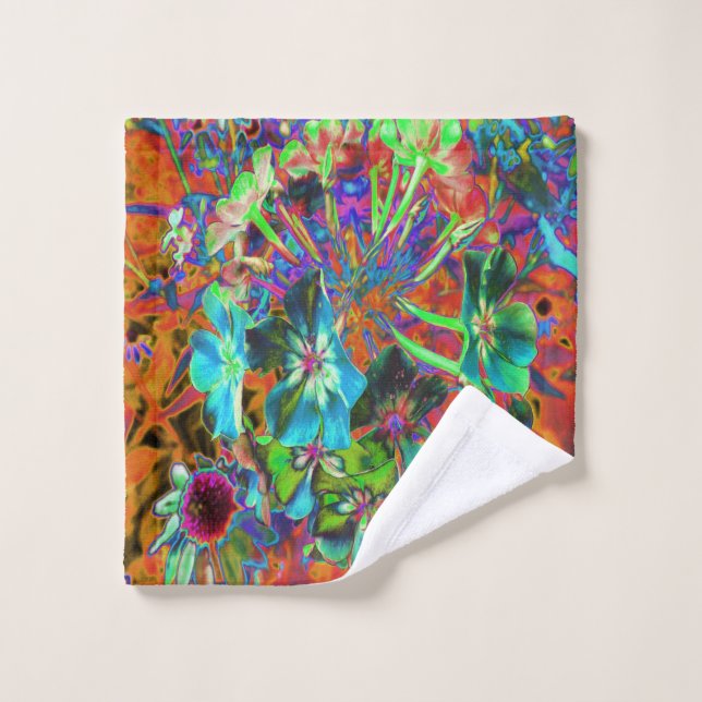 Conjunto De Toalhas Azul-Abstrato e Flor Verde limão florescente (Pano de lavar)