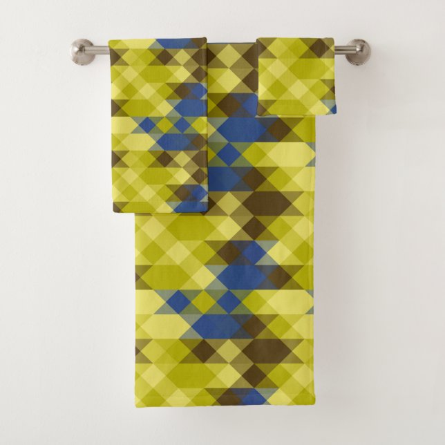 Conjunto De Toalhas Azul Amarelo e geométrico bege (Insitu)