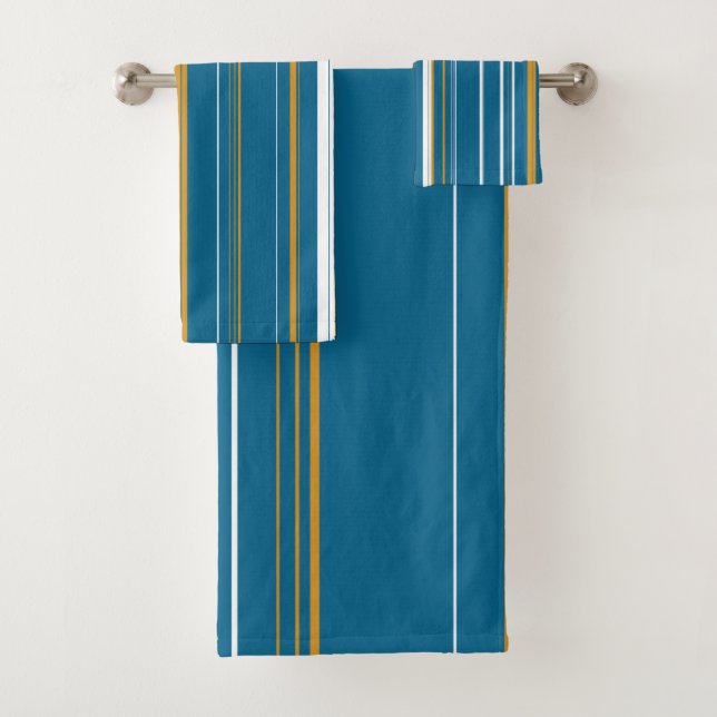 Conjunto De Toalhas Azul, Amarelo e Listras Brancas (Insitu)