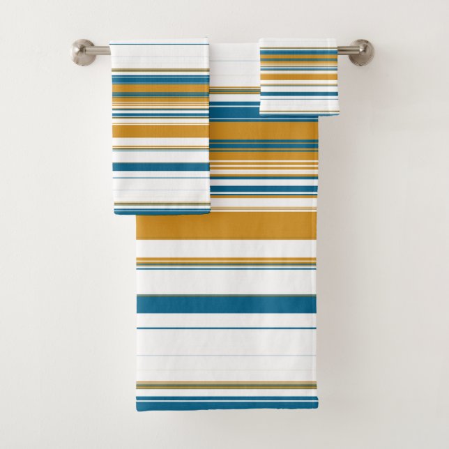 Conjunto De Toalhas Azul, Amarelo e Listras Brancas (Insitu)