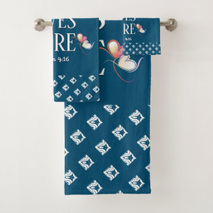 Conjunto De Toalhas Azul AMOR VIVE AQUI Na moda personalizável