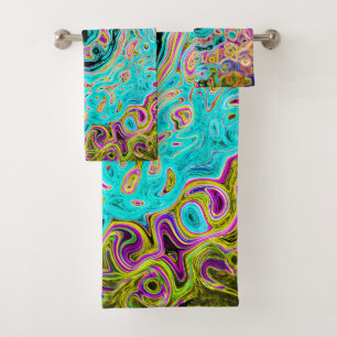 Conjunto De Toalhas Azul Aqua Gelado Groovy Abstrato Retro Líquido Red