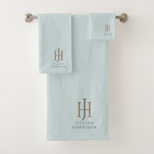 Conjunto De Toalhas Azul Aqua Pastel Monograma Elegante