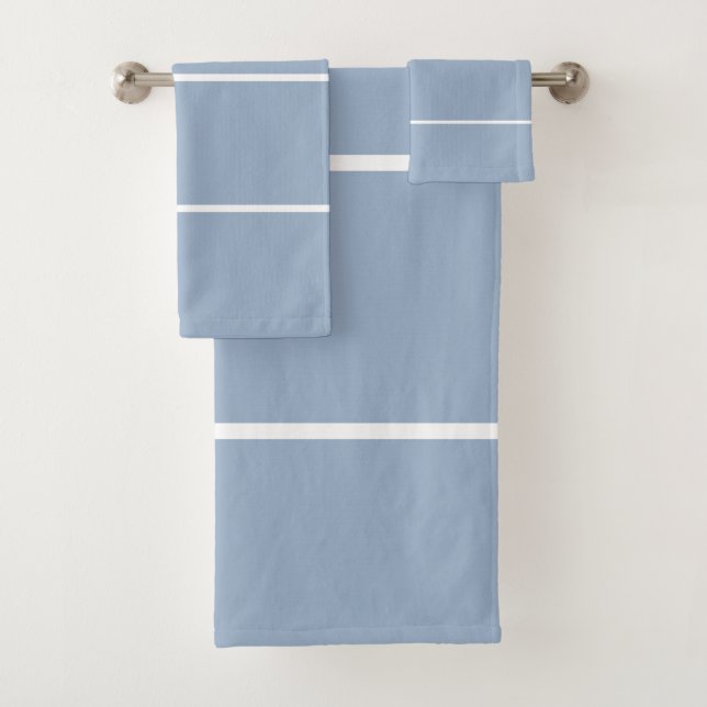 Conjunto De Toalhas Azul Ardósia Moderno Linhas Geométricas Brancas (Insitu)
