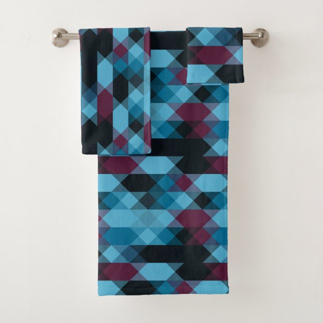 Conjunto De Toalhas azul berry e geométrico ébano (Insitu)