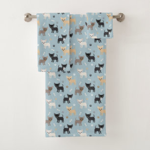 Conjunto De Toalhas Azul bonito do teste padrão da chihuahua