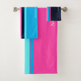 Conjunto De Toalhas Azul Bonito e Rosa Quente Estilo de Linha Personal