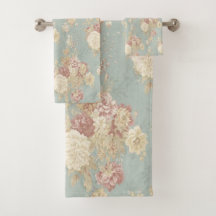 Azul Branco e Rosa Floral Shabby Chic