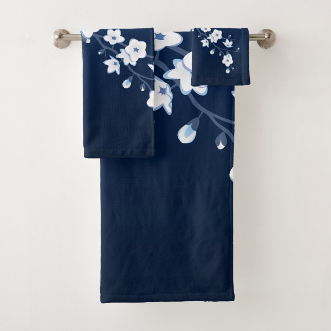Conjunto De Toalhas Azul Branco Flor de Cerejeira (Insitu)