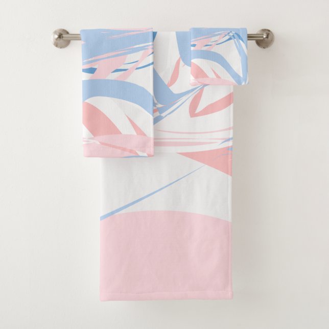 Conjunto De Toalhas Azul Branco Rosa Mármore Redemoinho Abstrato Perso (Insitu)
