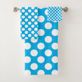 Conjunto De Toalhas Azul Céu: Padrão de Bolinhas Brancas Grandes