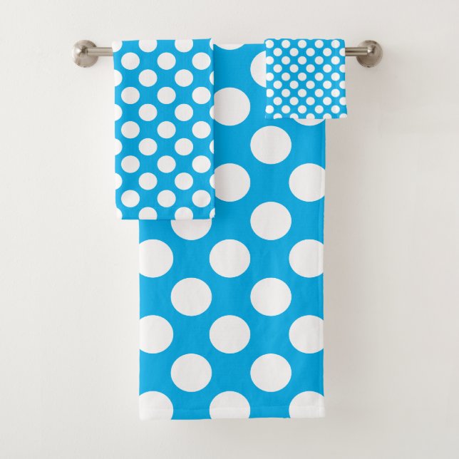 Conjunto De Toalhas Azul Céu: Padrão de Bolinhas Brancas Grandes (Insitu)