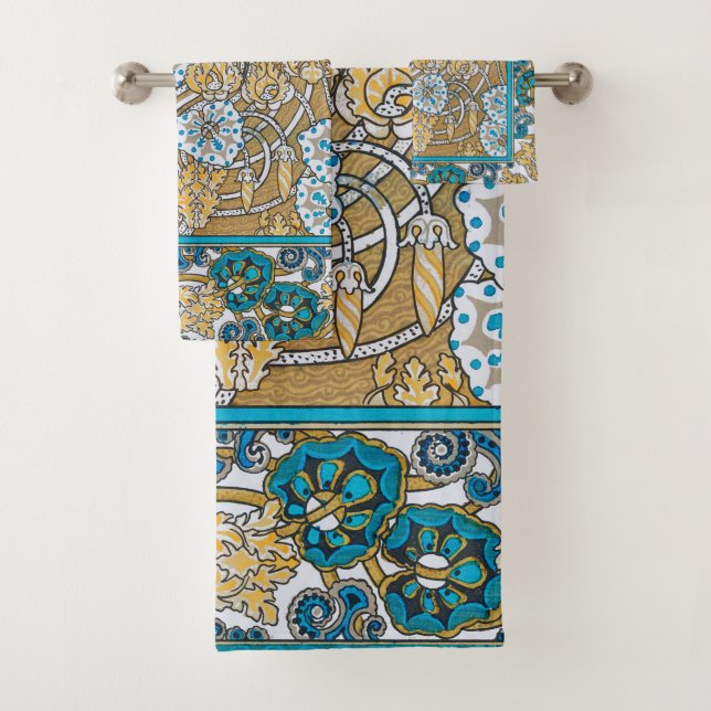 Conjunto De Toalhas azul ciclame arte nova flor botânica (Insitu)