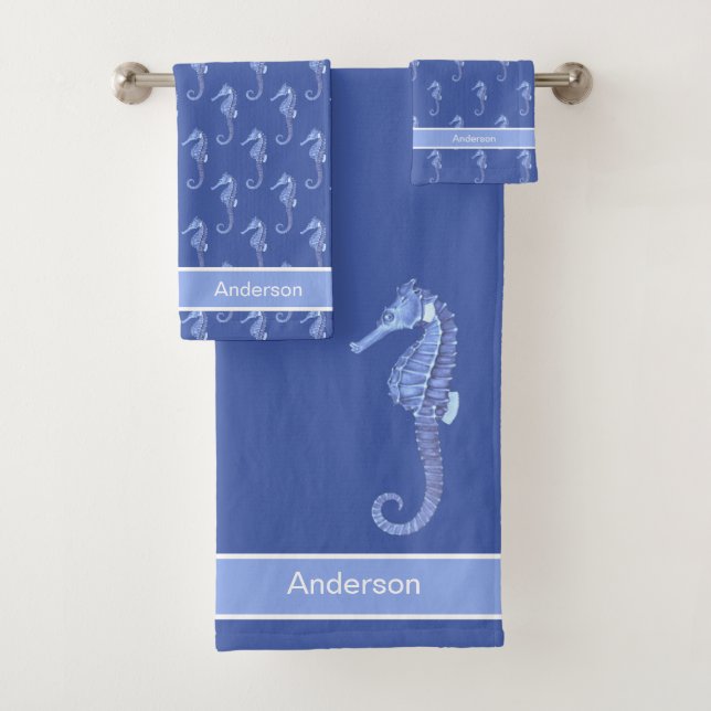 Conjunto De Toalhas Azul-claro-azul-marinho-náutico (Insitu)