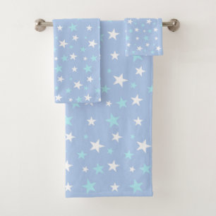 Conjunto De Toalhas Azul Claro & Estrelas Brancas