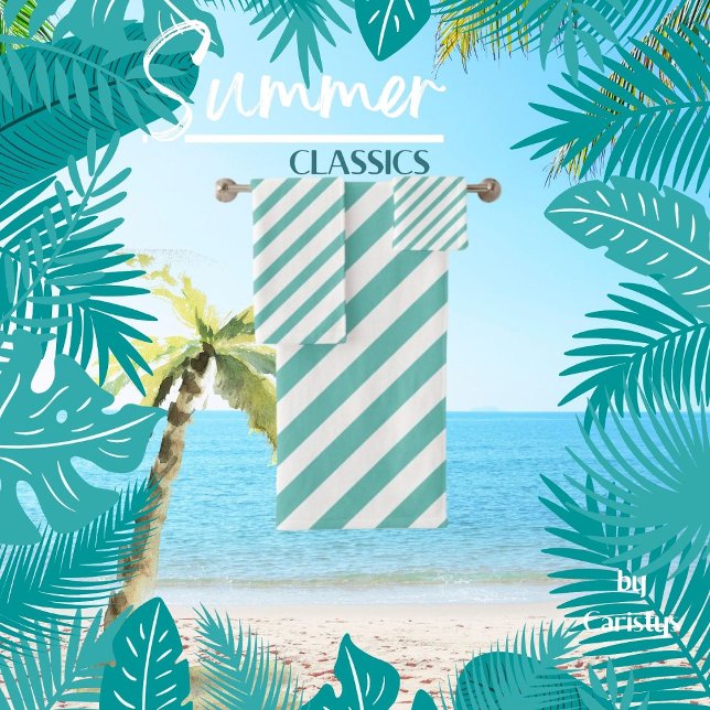 Conjunto De Toalhas Azul-claro-listrado e branco (Criador carregado)