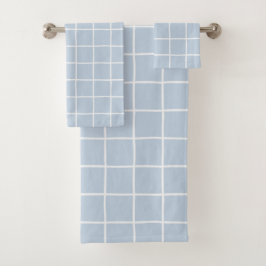 Conjunto De Toalhas Azul Claro Xadrez Grade Branco Minimalista Escandi