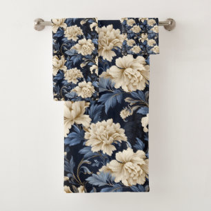 Conjunto De Toalhas Azul Creme Floral Moderno