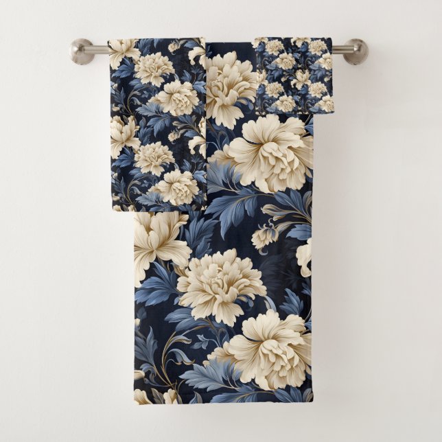 Conjunto De Toalhas Azul Creme Floral Moderno (Insitu)