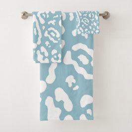 Conjunto De Toalhas Azul e Branco Chic Guepardo Leopardo Impressão Ani